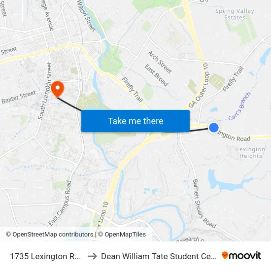 1735 Lexington Road to Dean William Tate Student Center map