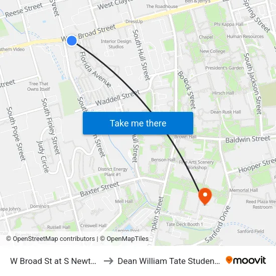 W Broad St at S Newton St Ib to Dean William Tate Student Center map