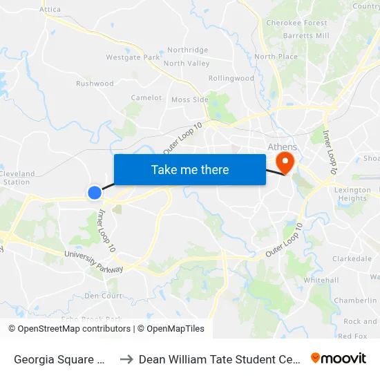 Georgia Square Mall to Dean William Tate Student Center map