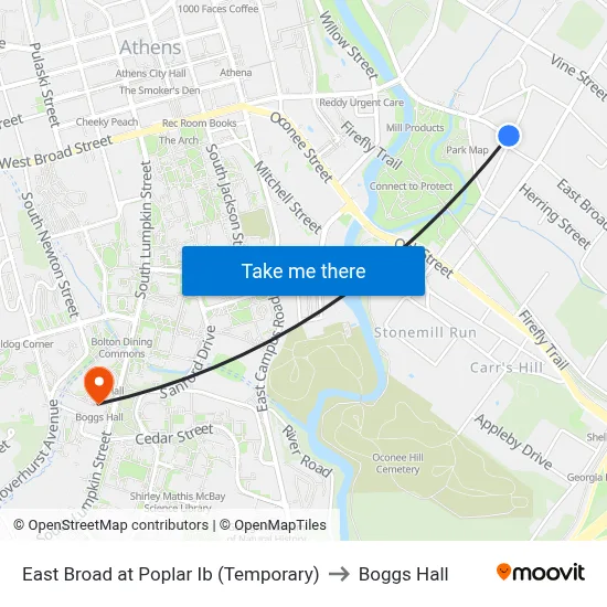 East Broad at Poplar Ib (Temporary) to Boggs Hall map