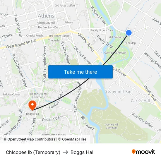 Chicopee Ib (Temporary) to Boggs Hall map