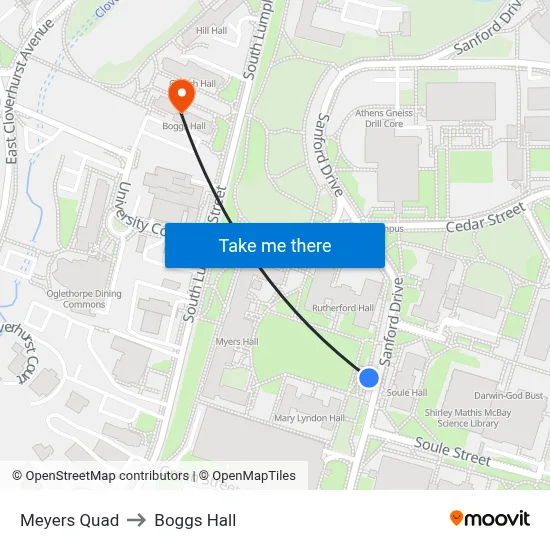 Meyers Quad to Boggs Hall map