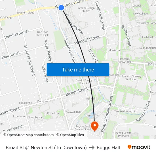 Broad St @ Newton St (To Downtown) to Boggs Hall map