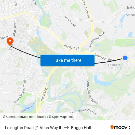 Lexington Road @ Atlas Way Ib to Boggs Hall map