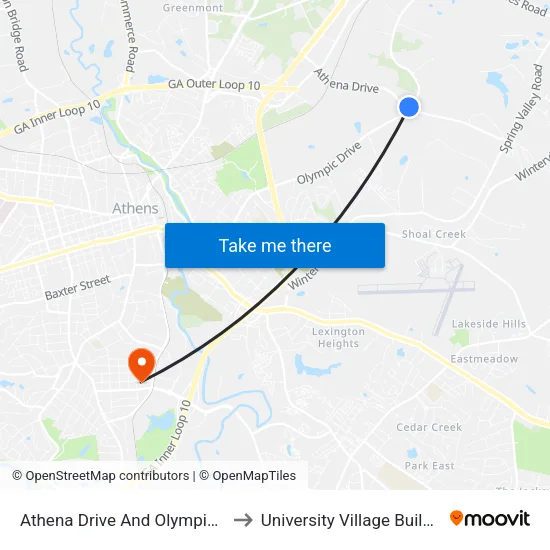 Athena Drive And Olympic Drive to University Village Building A map
