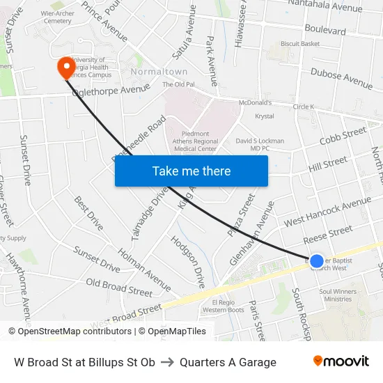 W Broad St at Billups St Ob to Quarters A Garage map