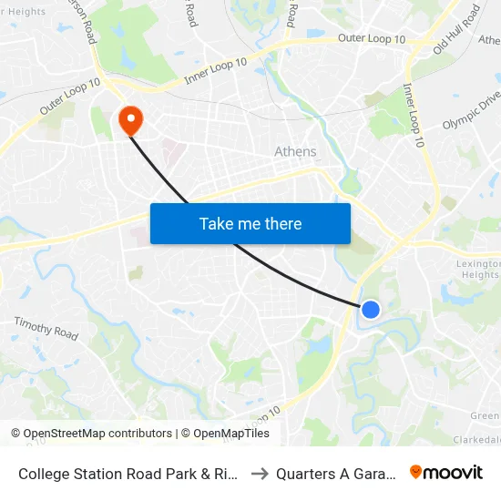 College Station Road Park & Ride to Quarters A Garage map