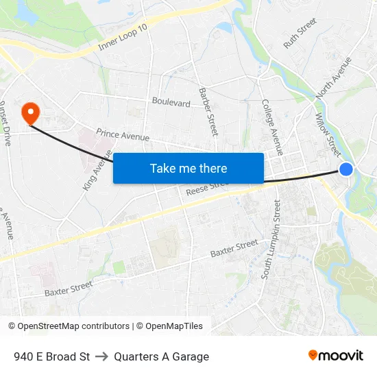 940 E Broad St to Quarters A Garage map