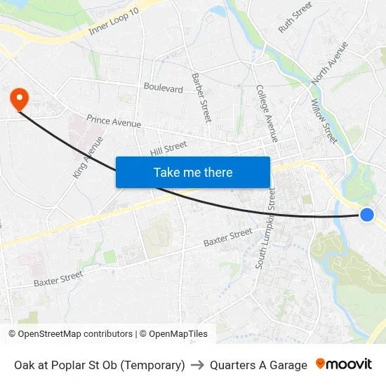 Oak at Poplar St Ob (Temporary) to Quarters A Garage map