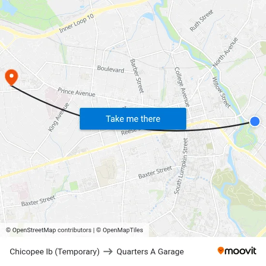 Chicopee Ib (Temporary) to Quarters A Garage map
