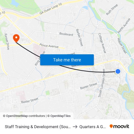Staff Training & Development (Southbound) to Quarters A Garage map