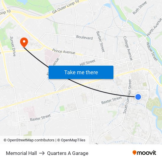 Memorial Hall to Quarters A Garage map