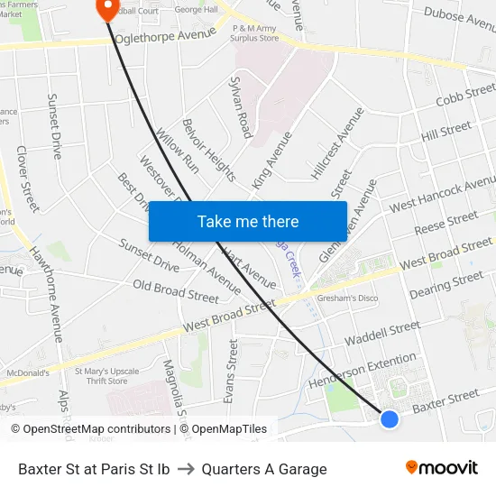 Baxter St at Paris St Ib to Quarters A Garage map