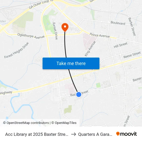 Acc Library at 2025 Baxter Street to Quarters A Garage map