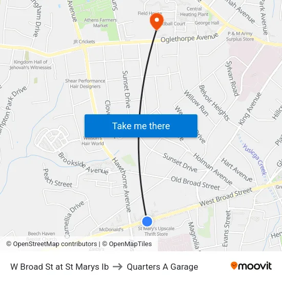 W Broad St at St Marys Ib to Quarters A Garage map