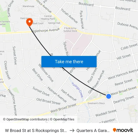 W Broad St at S Rocksprings St Ib to Quarters A Garage map