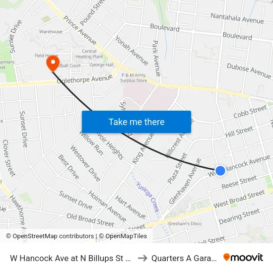 W Hancock Ave at N Billups St Ob to Quarters A Garage map