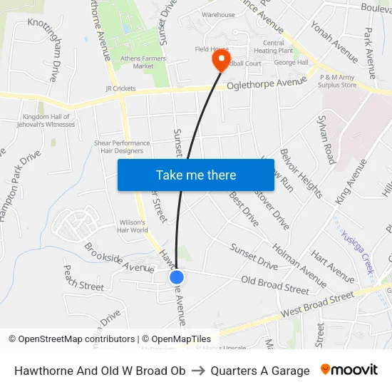 Hawthorne And Old W Broad Ob to Quarters A Garage map