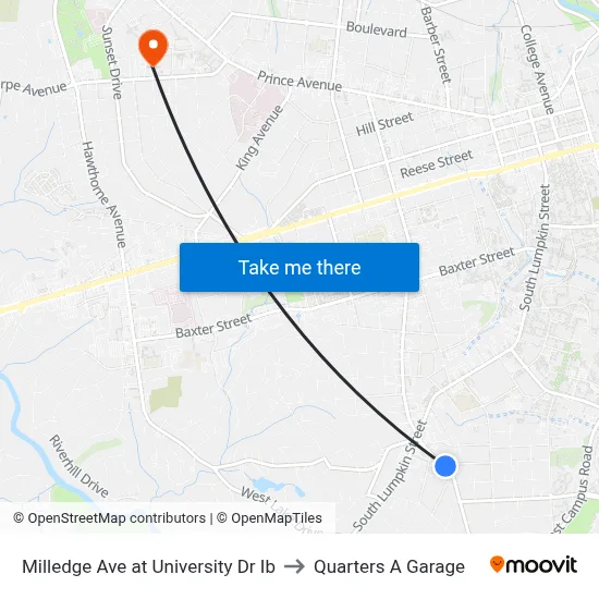 Milledge Ave at University Dr Ib to Quarters A Garage map