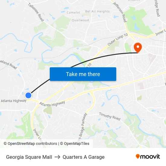 Georgia Square Mall to Quarters A Garage map