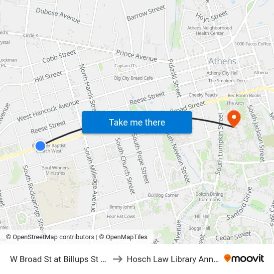 W Broad St at Billups St Ob to Hosch Law Library Annex map