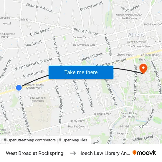 West Broad at Rocksprings Ob to Hosch Law Library Annex map