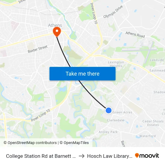 College Station Rd at Barnett Shoals Rd to Hosch Law Library Annex map