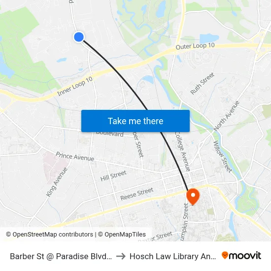 Barber St @ Paradise Blvd Nb to Hosch Law Library Annex map