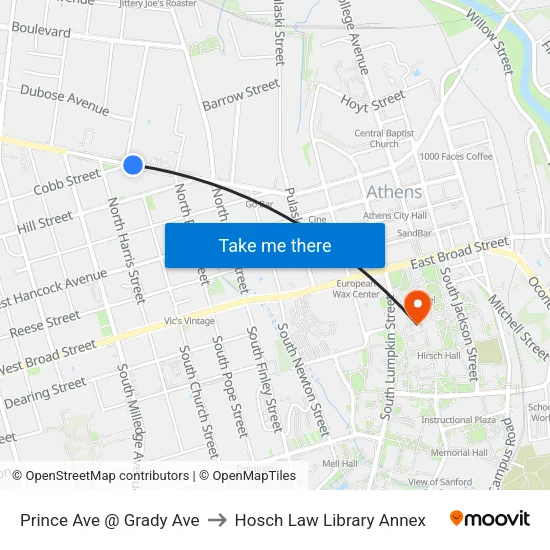 Prince Ave @ Grady Ave to Hosch Law Library Annex map