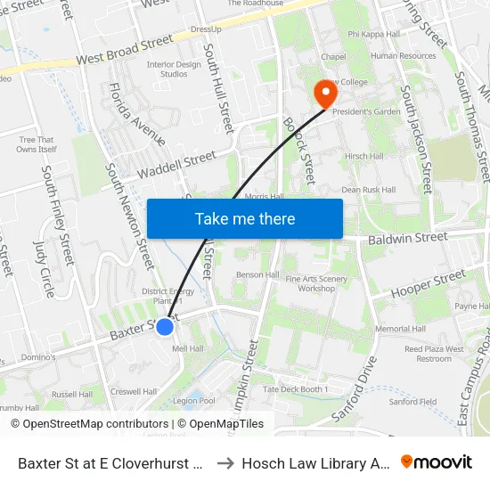 Baxter St at E Cloverhurst Ave Ib to Hosch Law Library Annex map