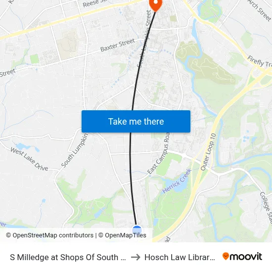 S Milledge at Shops Of South Athens Ob to Hosch Law Library Annex map