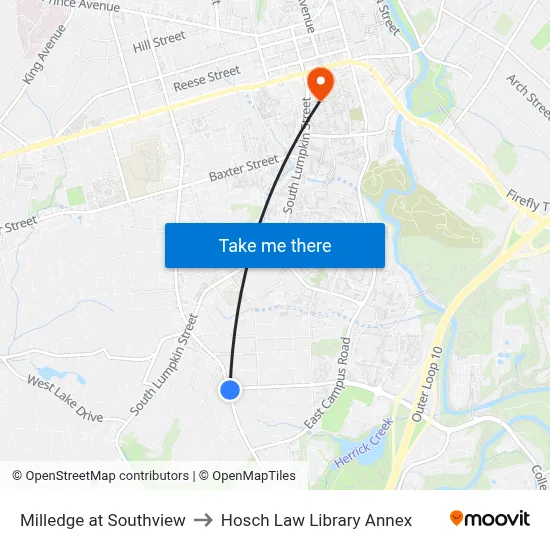 Milledge at Southview to Hosch Law Library Annex map