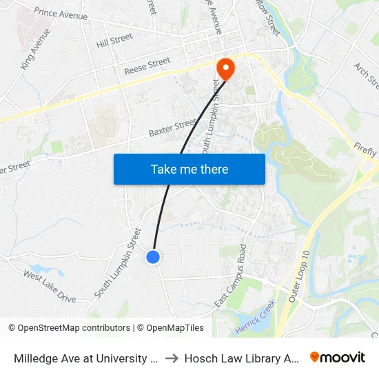 Milledge Ave at University Dr Ib to Hosch Law Library Annex map