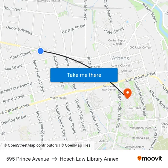 595 Prince Avenue to Hosch Law Library Annex map