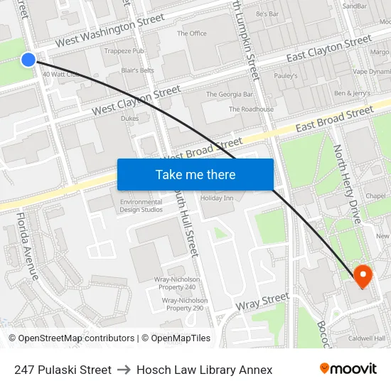 247 Pulaski Street to Hosch Law Library Annex map