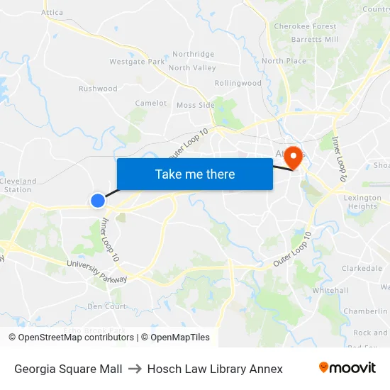 Georgia Square Mall to Hosch Law Library Annex map