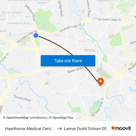 Hawthorne Medical Center Ib to Lamar Dodd School Of Art map
