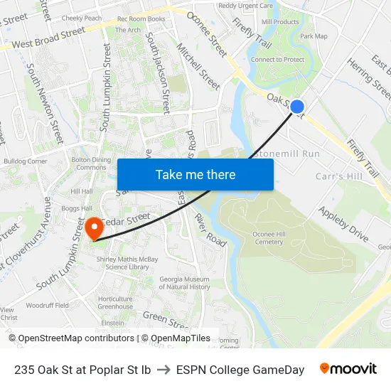 235 Oak St at Poplar St Ib to ESPN College GameDay map