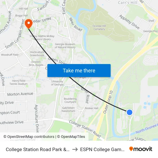 College Station Road Park & Ride to ESPN College GameDay map