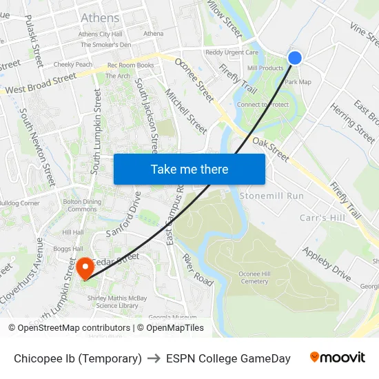 Chicopee Ib (Temporary) to ESPN College GameDay map