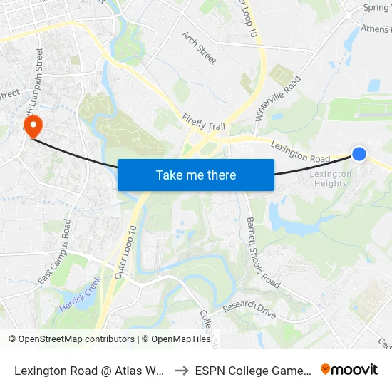 Lexington Road @ Atlas Way Ib to ESPN College GameDay map