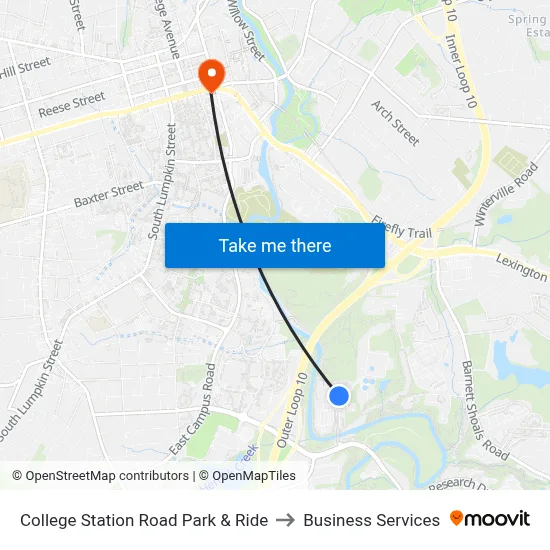College Station Road Park & Ride to Business Services map