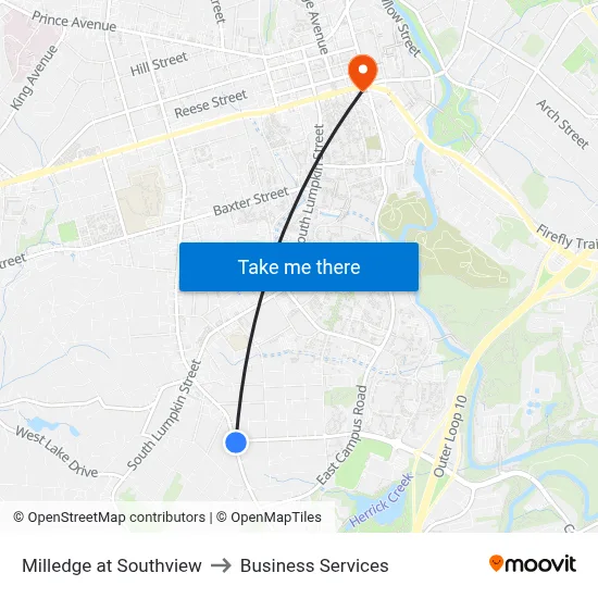 Milledge at Southview to Business Services map