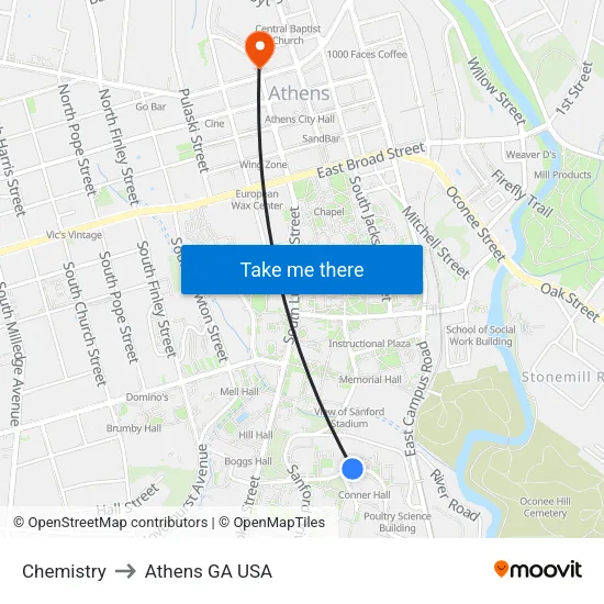 Chemistry to Athens GA USA map