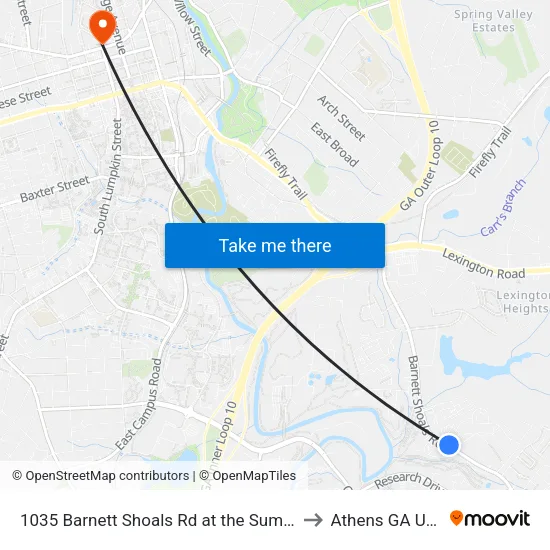 1035 Barnett Shoals Rd at the Summit to Athens GA USA map