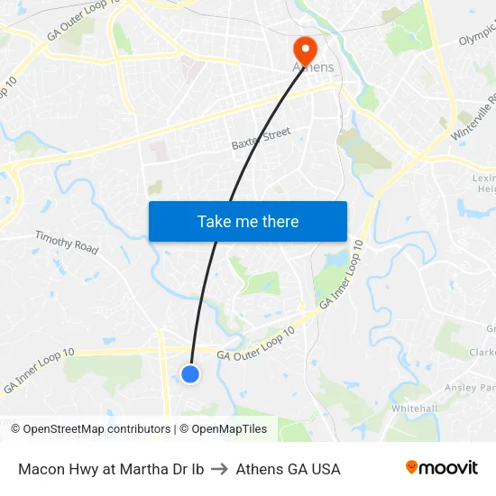 Macon Hwy at Martha Dr Ib to Athens GA USA map
