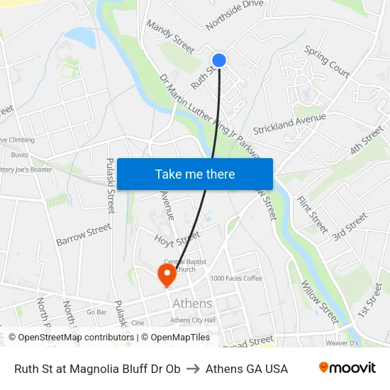 Ruth St at Magnolia Bluff Dr Ob to Athens GA USA map