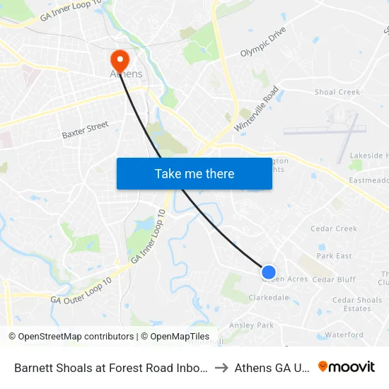 Barnett Shoals at Forest Road Inbound to Athens GA USA map
