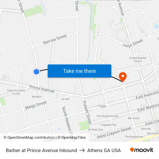 Barber at Prince Avenue Inbound to Athens GA USA map
