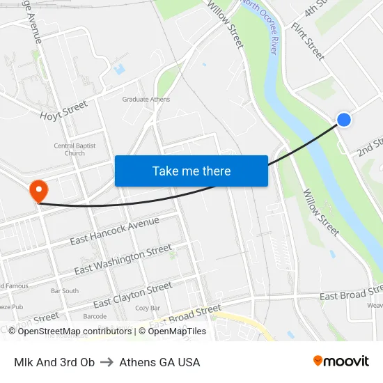 Mlk And 3rd Ob to Athens GA USA map